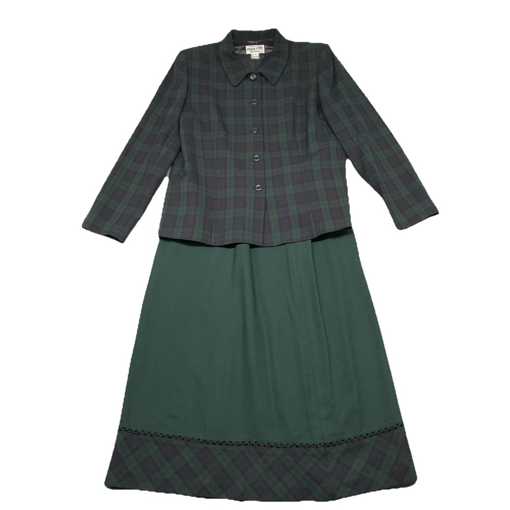 Vintage Pendleton Tartan Plaid Wool Blazer & Pencil Skirt Suit Set Size 14 USA - Picture 2 of 16